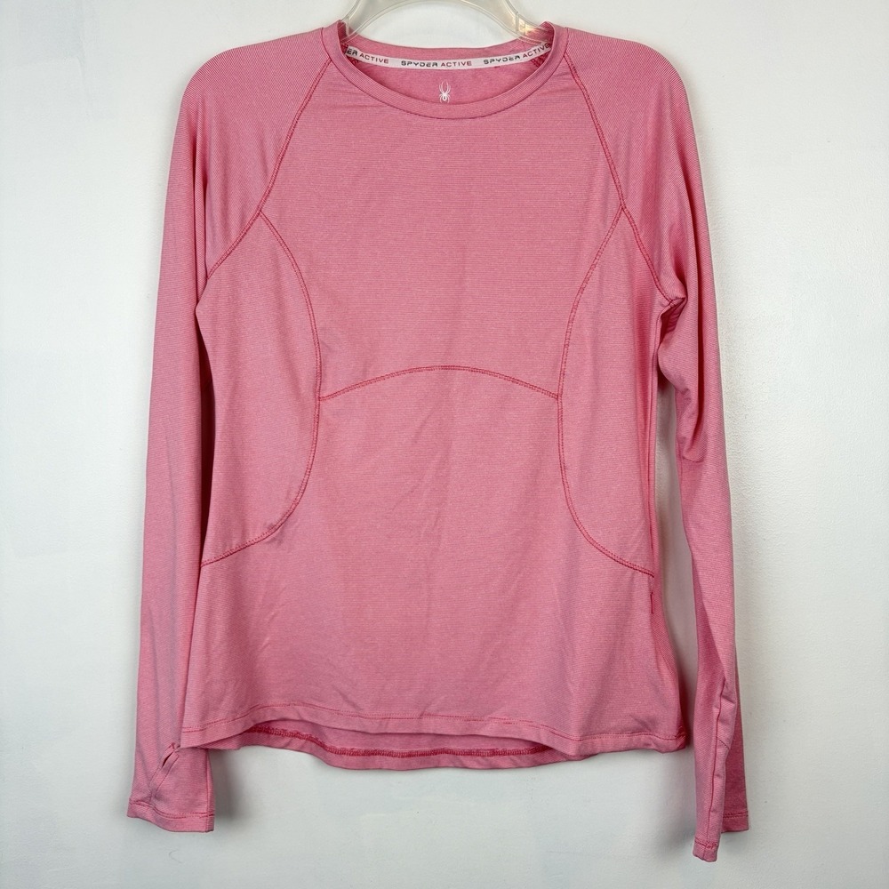 Spyder Active Top Womens Medium Pink Long Sleeve Zipper Pocket Thumb Holes